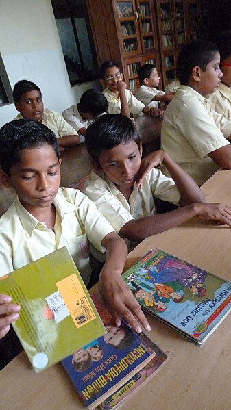 File:School children at their library period. Monte de Guirim, Goa. 180.jpg