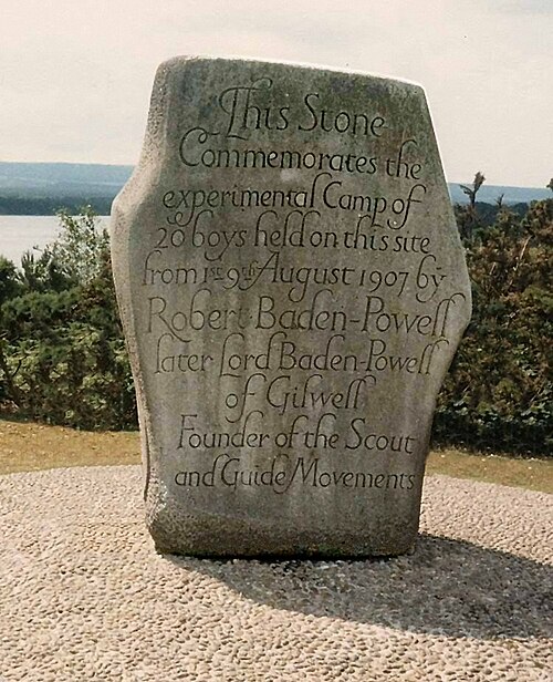 Stone on Brownsea Island commemorating the first experimental Scout camp