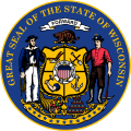 ウィスコンシン州の印璽(Seal of Wisconsin)。下部に13個の星が入った旗が描かれている。