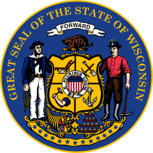 The state seal of Wisconsin contains a shovel and pickaxe, reflecting the importance of lead mining to Wisconsin's history. Seal of Wisconsin.svg