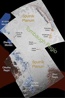 Расположение равнины Спутника на Плутоне (карта с предварительными названиями)