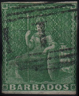 Barbados stamp with a "1" postmark StampBarbados1852Michel1.jpg
