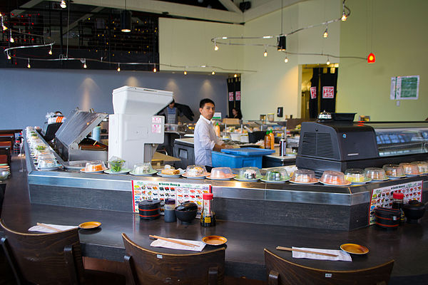 A conveyor belt sushi restaurant in Portland's Pearl District