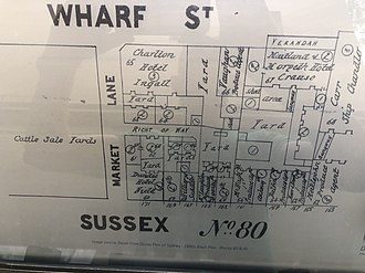 Historical map of the precinct, prior to the Hyatt Regency Sydney development. Sussex Street, Sydney historical map Hyatt Hotel precinct.jpg