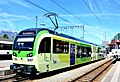 Transports Publics du Chablais (TPC) treinstel 547 op het traject van de ex Aigle–Ollon–Monthey–Champéry (AOMC) te Aigle.