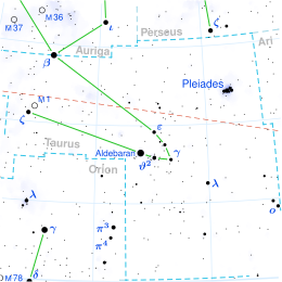 Location of Pleiades (circled) in the night sky