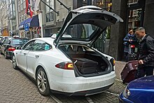 Model S used since 2014 for all-electric taxi service at Amsterdam Airport Schiphol Tesla Model S Schiphol taxi AMS 12 2016 0583.jpg