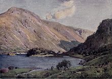 Thirlmere and Helvellyn 1905 (A. Heaton Cooper painting): water level 35ft above natural (Hawes How now an island with satellite islets)