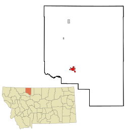 Toole County Montana Incorporated and Unincorporated areas Shelby Highlighted.svg