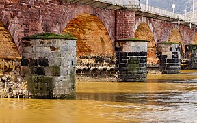 Detail of the Roman bridge, Trier Masonry piers, protected downstream by stone backspouts.