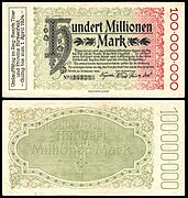 100 Million Mark "Notgeld" banknote (1923) of Trier, Germany.