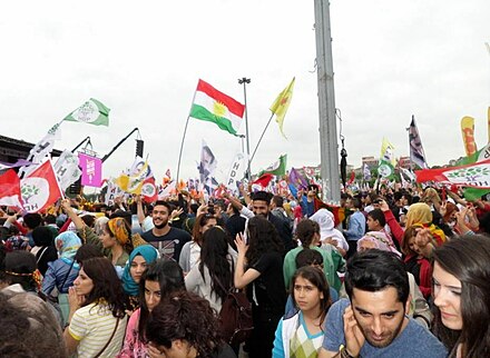 Pro-Kurdish HDP supporters celebrating election results in Istanbul, 8 June 2015