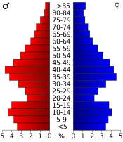 Population pyramid based on 2000 census age data USA Miami County, Kansas age pyramid.svg