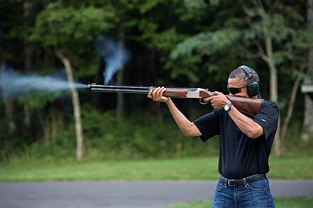 Barack Obama skeet shooting with a Browning Citori 525 on the range at Camp David