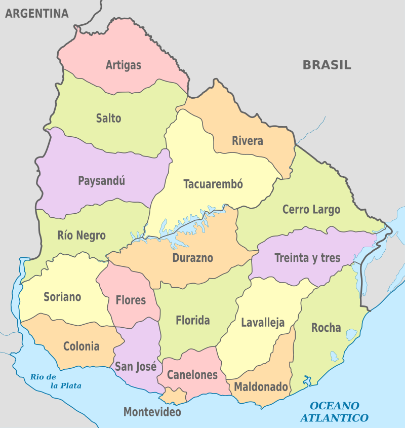 Uruguay, administrative divisions - es - colored.svg