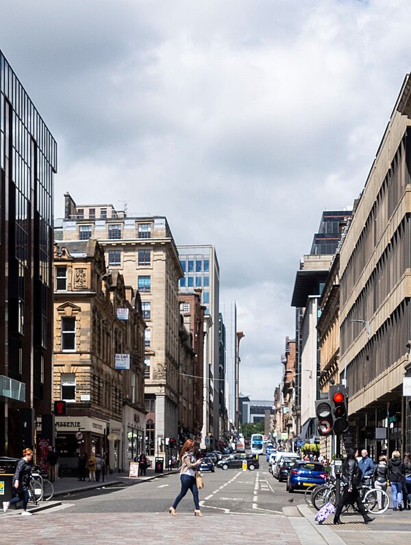 West Nile Street, the start of Blythswood Hill, viewing north from Gordon Street, Glasgow.