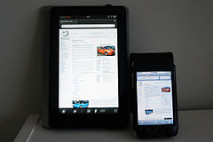 The Kindle Fire (left) compared with the iPod Touch (right)