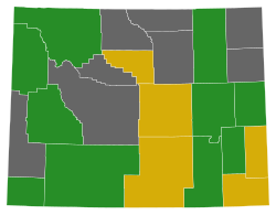 Wyniki wyborów prezydenckich w wyborach demokratycznych w Wyoming według hrabstwa, 2016.svg