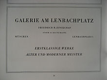 Advertisement of the gallery squeezed from the Heinemanns in 1939 under its new name in the art magazine Pantheon, August 1940 Zinckgraf -Heinemann Anzeige 8-1940.jpg