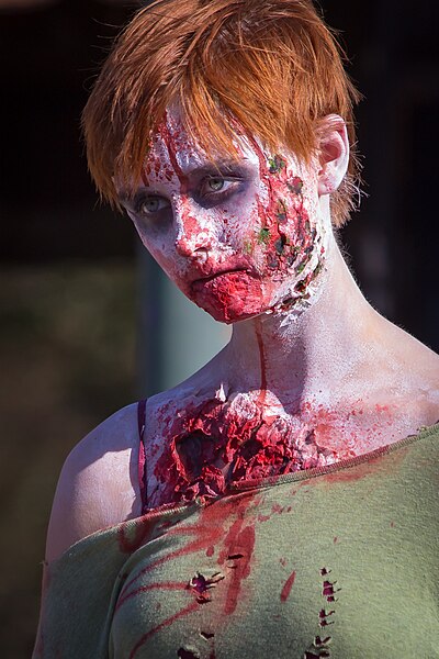 A woman in zombie makeup