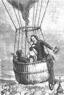 In a balloon debate, speakers must argue their case for not being thrown out of a hot-air balloon 'A Drama in the Air' by Emile Bayard 1.jpg