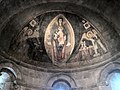 “แม่พระและพระกุมารบนบัลลังก์และการนมัสการของโหราจารย์” จิตรกรรมฝาผนังโรมาเนสก์จากสเปน ราวคริสต์ทศศตวรรษ 1100