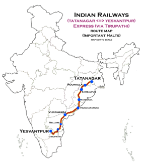 (Tatanagar - Yesvantpur) Express (via Tirupati) peta rute.png