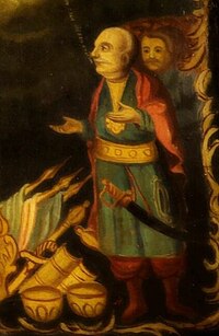 Фрагмент иконы «Покров Пресвятой Богородицы» с изображением атамана Петра Калнышевского.