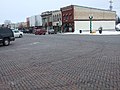 Delavan's historic brick street, Walworth Avenue (Wisconsin Highway 11); corner of Walworth Ave. and N 2nd street, looking southeast.