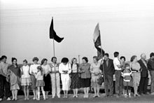 The Baltic Way was a mass anti-Soviet demonstration in 1989 where ca 25% of the total population of the Baltic countries participated. 1989 08 23 Baltijoskelias14.jpg