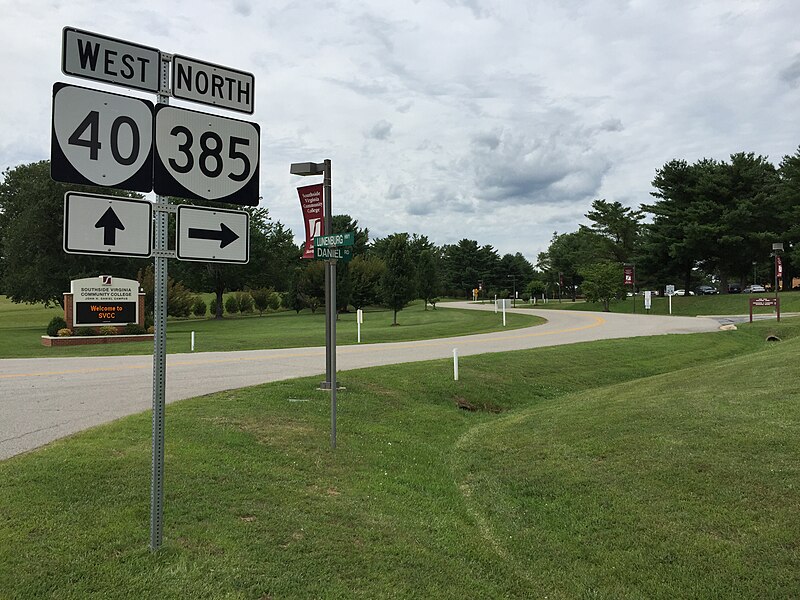 File:2017-06-27 15 37 03 View north along Virginia State Route 385 (Daniel Road) at Virginia State Route 40 (Lunenburg Highway) at the Southside Virginia Community College, John H. Daniel Campus just east of Keysville in Charlotte County, Virginia.jpg