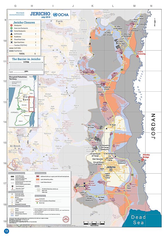 2018 United Nations map of the area, showing the Israeli occupation arrangements