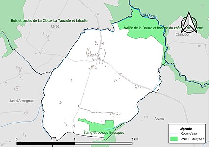 Carte des ZNIEFF de type 1 sur la commune.