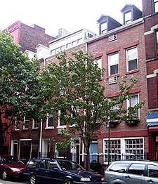 These Federal-style townhouses at 651–655 Washington Street are located within the Greenwich Village Historic District Extension