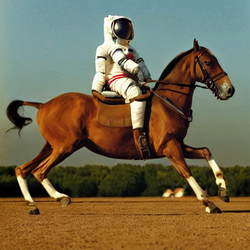 “A photograph of an astronaut riding a horse”