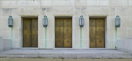 Lee Lawrie, sculpted bronze figures, east entrance doors