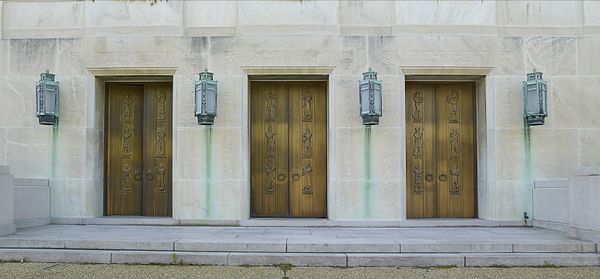 Lee Lawrie, sculpted bronze figures, east entrance doors