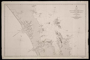 300px admiralty chart no 2543 maunganui bluff to manukau harbour and tutukaka harbour to mayor island%2c published 1857