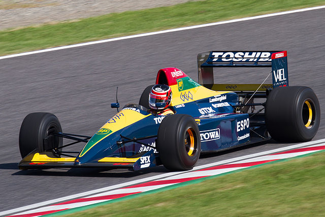 Suzuki demonstrates his Larrousse-Lola 90 at Suzuka in 2012 - the scene of his podium finish 22 years earlier.