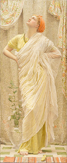 Canaries by Albert Joseph Moore, ca. 1875-1880. He was among a group of artists whose work was exhibited at the Grosvenor Gallery in London. Albert Joseph Moore - Canaries - Google Art Project.jpg