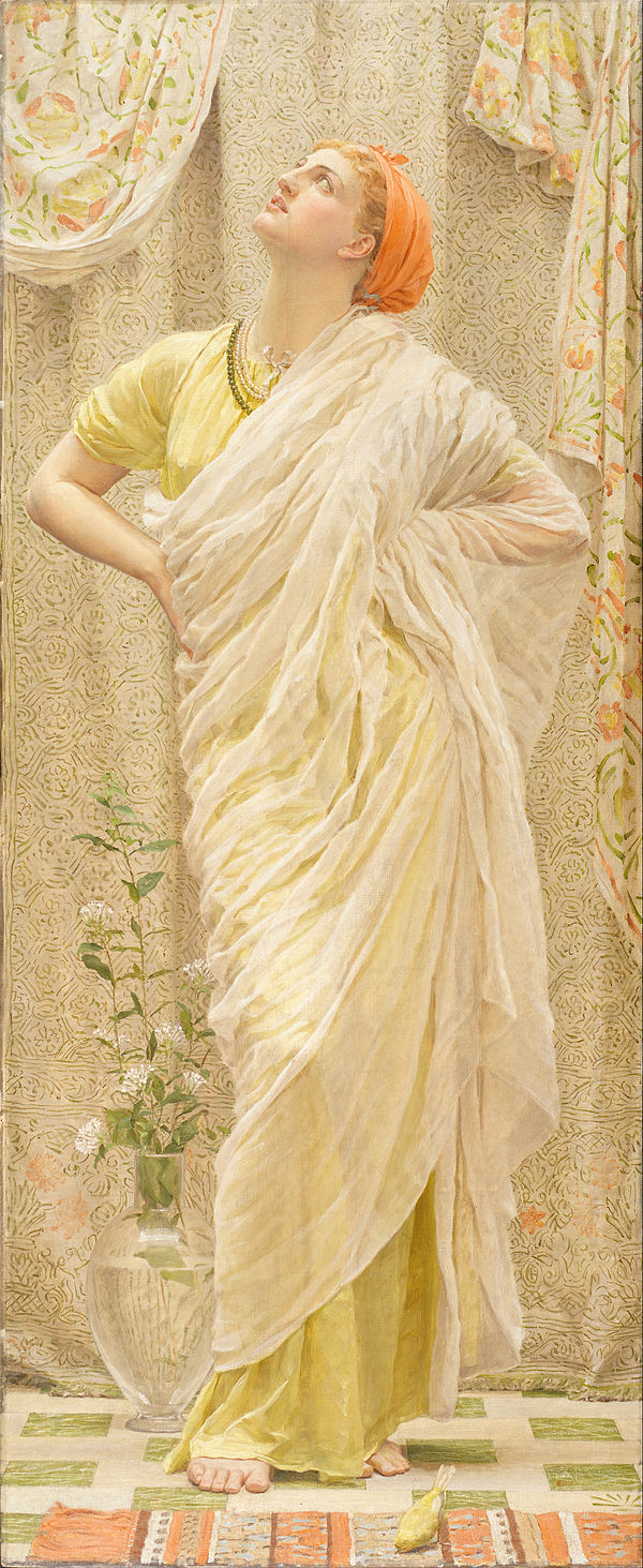 Canaries by Albert Joseph Moore, ca. 1875–1880. Moore was among a group of artists whose work was exhibited at the Grosvenor Gallery in London.