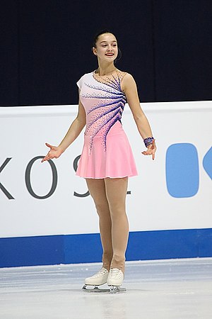 Aliaksandra Chepeleva at the 2019 Junior World Championships - SP.jpg