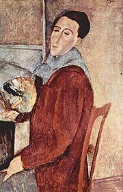 Portrait peint d'un homme assis de profil en veste longue, tête légèrement tournée