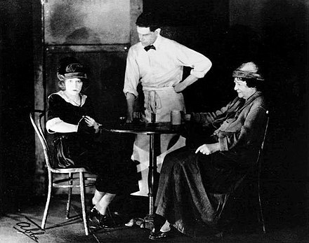 Pauline Lord as Anna Christopherson, James T. Mack as Johnny-the-Priest, and Eugenie Blair as Marthy Owen in the original Broadway production of Anna Christie (1921)