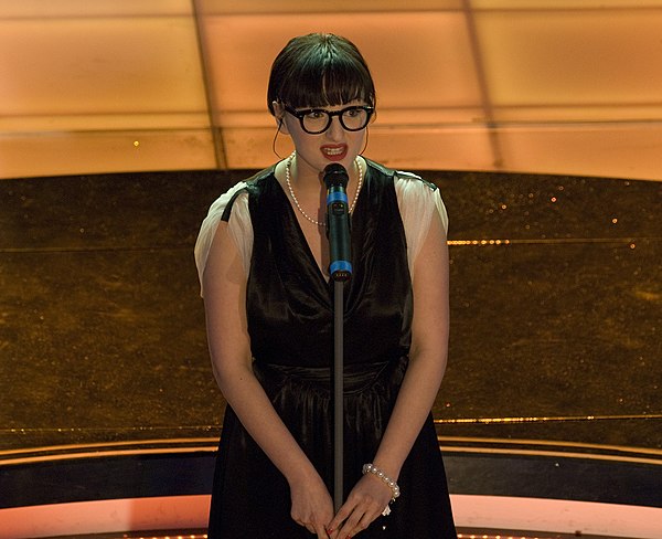 Arisa, winner of the Newcomers section, performing her entry "Sincerità" during the Sanremo Music Festival 2009.