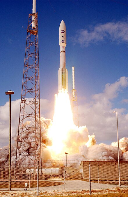 An Atlas V 551, such as this one launching the New Horizons probe, was one of the possible launch vehicles for SIM.[33]