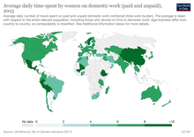 World map for indicator 5.4. 1 in 2015 - Share of average daily time spent by women on domestic work (paid and unpaid) Average-daily-time-spent-by-women-on-domestic-work-paid-and-unpaid.png