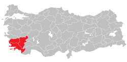 Location of آیدین ذیلی علاقہ Aydın Subregion