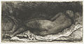 Negress lying down label QS:Len,"Negress lying down" label QS:Lnl,"Liggende negerin" label QS:Lpt,"Negra deitada" . 1658. etching print. 8.2 × 15.9 cm (3.2 × 6.2 in). Various collections.