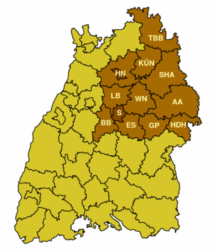 Laag vom Regierungsbezirk Stuagert z Bada-Wirttaberg